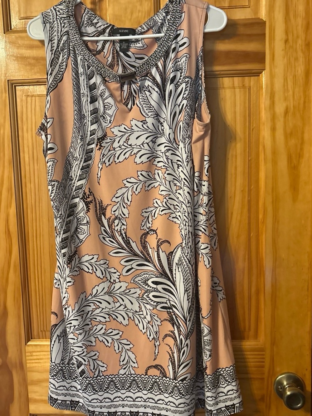 Alfani Peach and White Paisley Sleeveless A-Line Dress